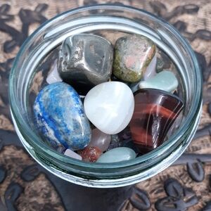 Crystal Jar Mini Mineral Assortment Red Tiger's Eye Pyrite Lapis Lazuli Blue Red